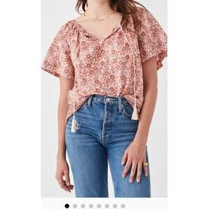 Faherty Floral Blouse in Pink and White
